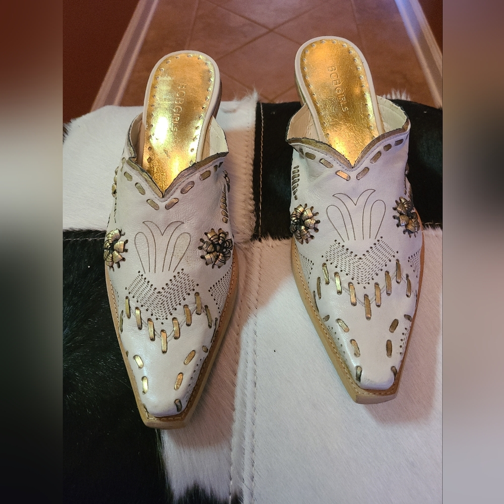 BCBGirls Cream and Gold Embellished Mules